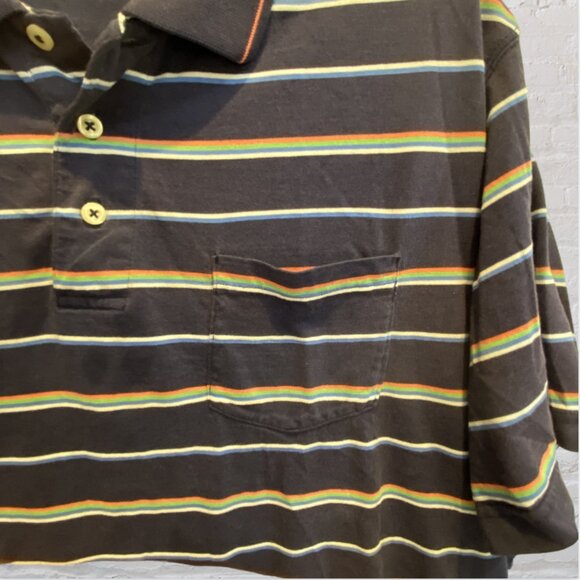 SHIRT -- Blue Striped Pullover Shirt for Large Man, Short Sleeved - Picture 11 of 12